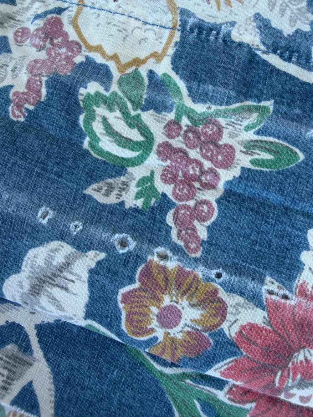 VTG Ralph Lauren Jardin Blue 3-Piece Sheet Set Blue Floral 90s 100% Cotton FLAWS
